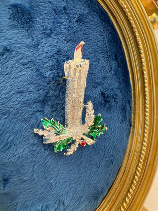 Gerrys Red Green White Enamel Gold Tone Christmas Candle Brooch VTG Signed|138970