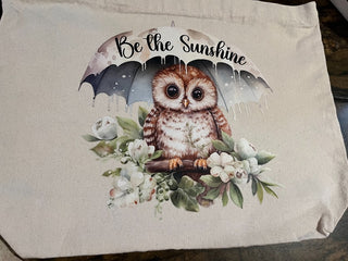 "Bee The Sunshine" Owl Large Zippered Canvas Tote or Bag. RSV|131803