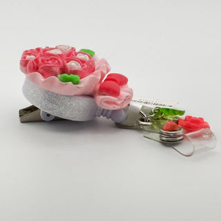 Pink Bouquet Retractable Badge Holder on a Belt Clip|76247
