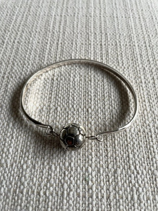 Silver tone soccer ball bangle bracelet