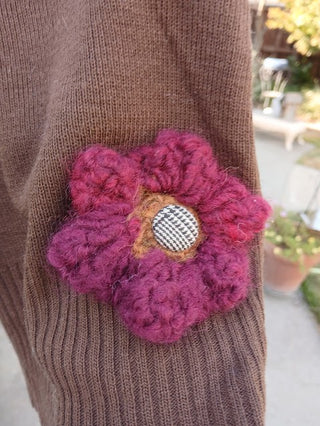 French Beret Hat, brown with  plum flower|111215