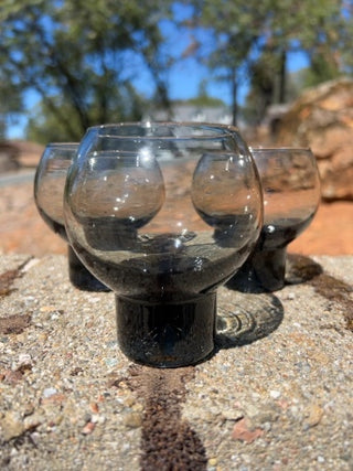 SET OF 3 MCM smoke gray pedestal glasses