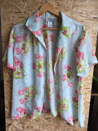 Vintage Light Blue Floral Button Up Blouse (18W)
