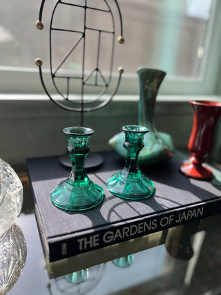 Green glass candle holders|57263