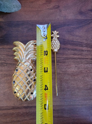 Vtg MCM Gold Gilded Metal Pineapple Picks/Holder