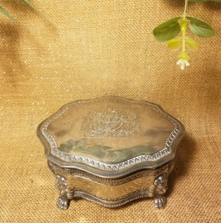 Vtg Silver-Plated British Jewelry Box