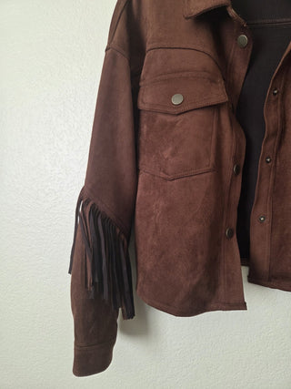 NEW! Vigoss brown faux suede fringe jacket RSV|163870