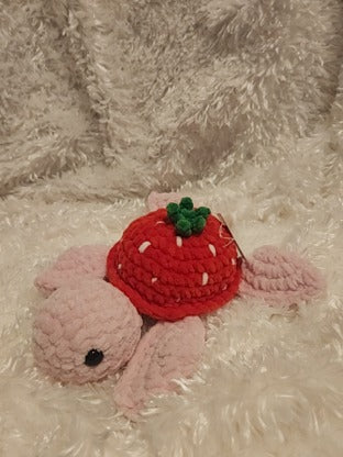 Strawberry Sea Turtle: Crocheted red, pink, white, green