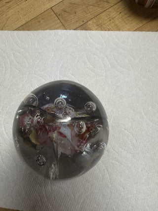 Vintage Art Glass Paperweight 3 Sections Clear Yellow Pink White|52918