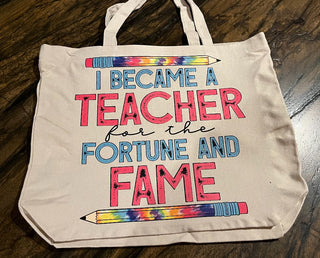 "Fortune And Fame" Large Zippered Canvas Tote RSV|72451