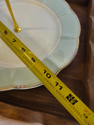Floral Grn. 3Tier China Dessert Stand