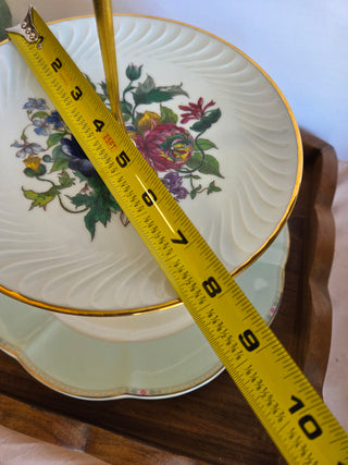Floral Grn. 3Tier China Dessert Stand