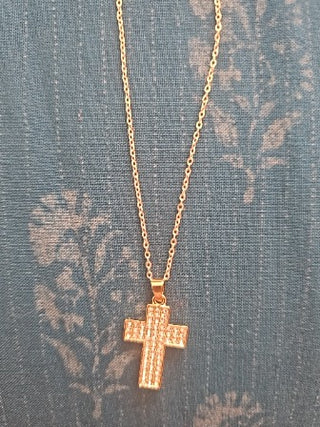 Goldtone Diamond Accent Cross Necklace