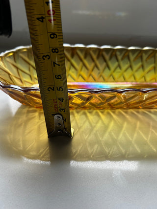Vintage retro Yellow Carnival Glass Dish-RSV|116220