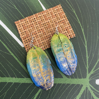Blue Green Real Leaves Dangling Earrings RSV