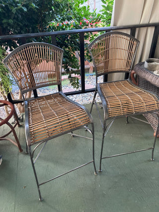 PAIR Vtg MCM Bamboo/Iron Barstools RSV