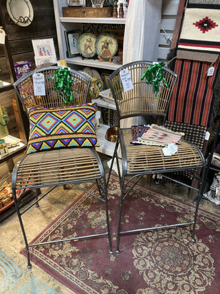 PAIR Vtg MCM Bamboo/Iron Barstools RSV
