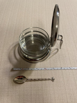 Stainless steel condiment serving dish made in Italy with spoon RSV