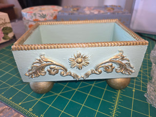 Wooden plant box, painted, raised stenciling,  moulds