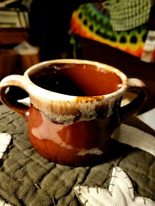 McCoy 2 Handled Crock Brown Drip Glaze French Onion soup mug
