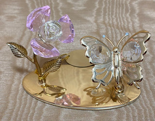 24k Gold Plate Rose with Bfly Austrian Crystals RSV|57859