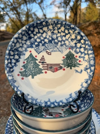SET OF 12 Cabin in the Snow stoneware dinnerware by Tienshan Folk Craft