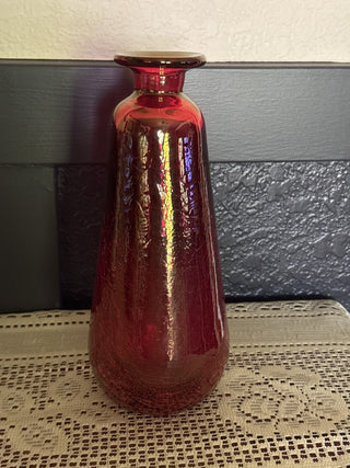 Vintage Red Crackle Vase 1960's Ruby Red -RCD