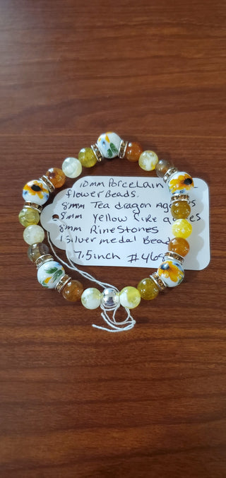 Bracelet #468 10mm porcelain sunflower beads|63756