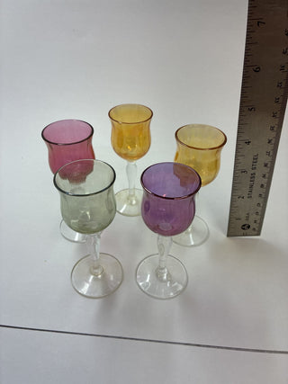 Set of 5 Vintage Jewel-Tone Cordial Glasses RCD