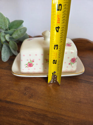 Pink & Wht Floral Butter Dish w/ Lid