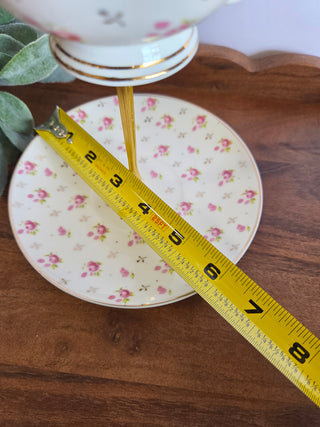 Pink & Wht Floral Teacup Stand