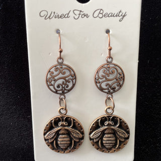 earrings, bumblebee antiqued copper RSV