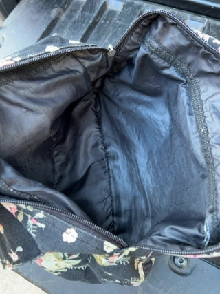 Magnolia floral black denim shoulder bag