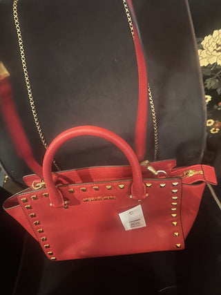 Michael Kors Selma Stud Leather Md Top Zip Satchel in Cherry #63 VV MTS