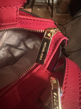 Michael Kors Selma Stud Leather Md Top Zip Satchel in Cherry #63 VV MTS