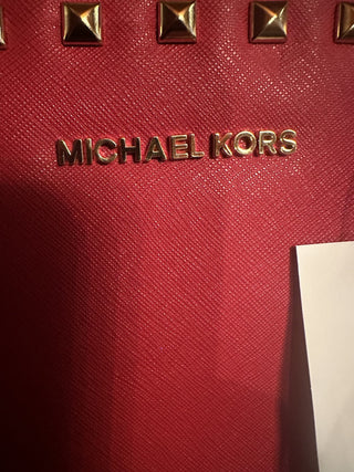 Michael Kors Selma Stud Leather Md Top Zip Satchel in Cherry #63 VV MTS