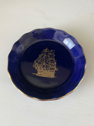 Vintage blue pirate ship trinket dish RSV