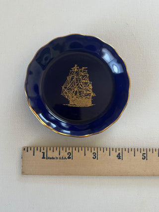 Vintage blue pirate ship trinket dish RSV