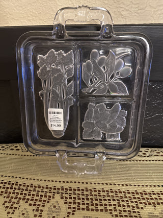 Vintage Duncan Miller Divided Square Etched Veggie Dish - RCD|139357