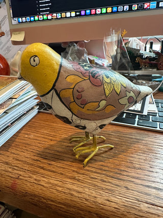 Vtg. hand painted bird w/metal legs - folk art, Scandanavian RCD|92947