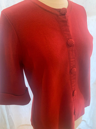 Liz Clairborn red shortsleve button sweater sz M. MTS
