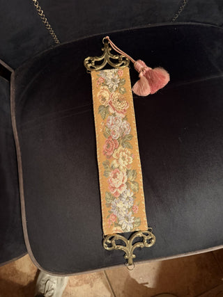 Vintage Corona Decor Co Floral tapestry with Brass Ends and tassel #62 VV MTS