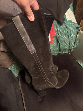 Franco Sarto Knee High Black Suede zip boots Women's size 7 1/2 M #63 VV MTS|130531