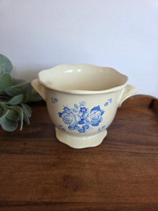 Vtg Floral Blue Transferware Planter Pot