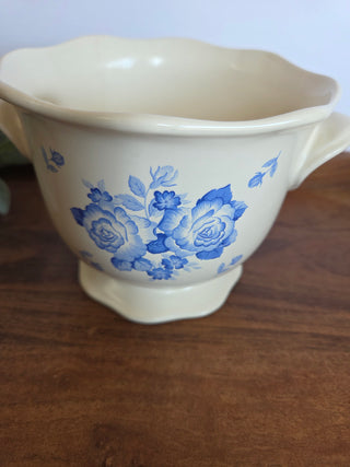 Vtg Floral Blue Transferware Planter Pot