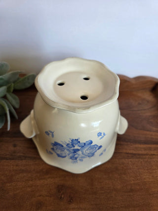 Vtg Floral Blue Transferware Planter Pot