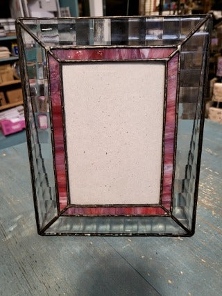 Vintage Stained glass 4×6 picture frame with red trim