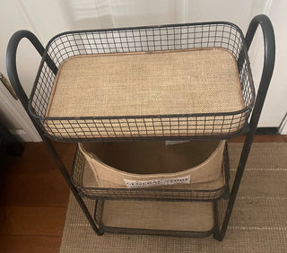 RUSTIC IRON AND BURLAP 3-TIER STAND WITH REMOVABLE BURLAP BASKET 29"T X 15"W X 12.5W (KJS) RCD|98929