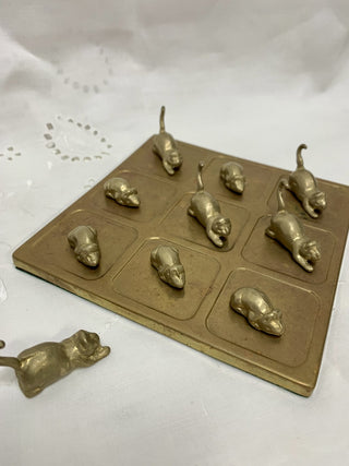 Vintage Cat & Mouse Brass Tic Tac Toe (11 Pieces) RSV|88148