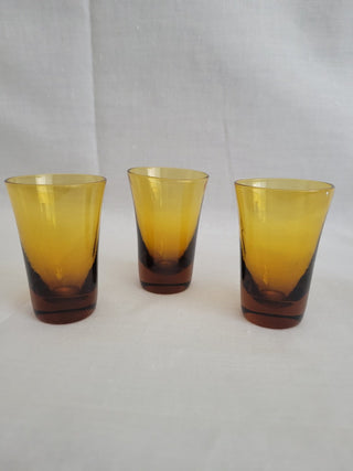 Vintage Amber Glass Flared Edge Shot Glasses Set of 3 RCD